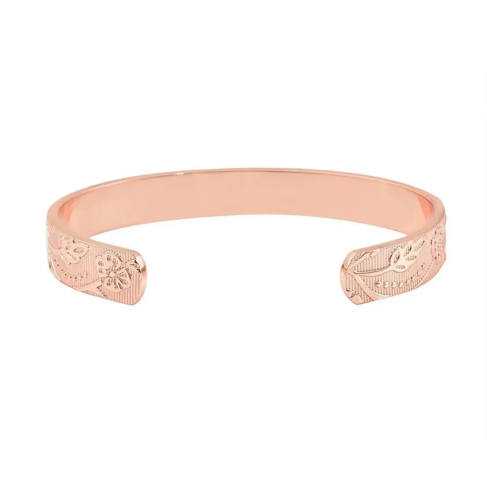 Floral Vine Pattern Open Shank Adjustable Cuff Bracelet 6.50 in